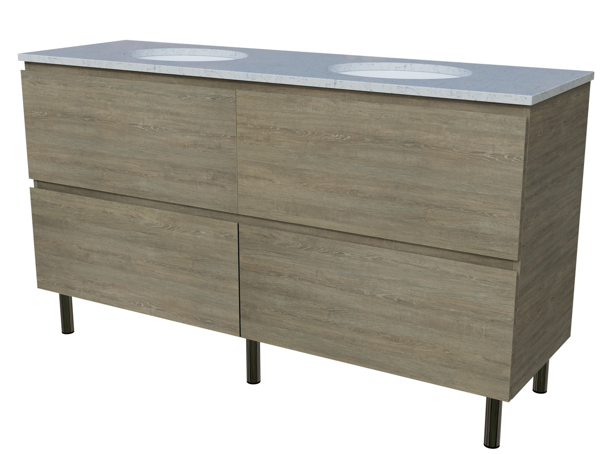 Nevada Plus Vanity 1500mm Double White Gloss Under Counter Basins SilkSurface Top On Legs (NEVP-V-1500-D-SSU-L)