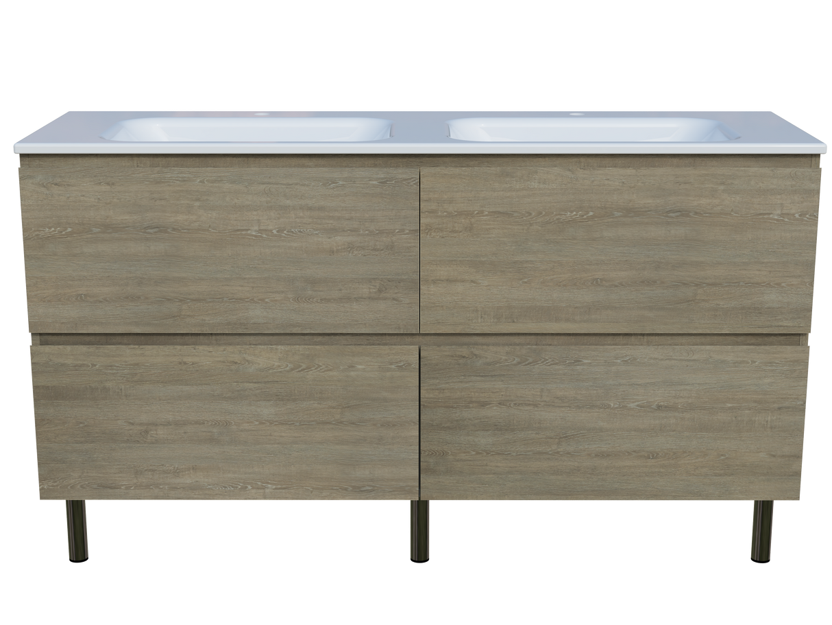 Nevada Plus Vanity 1500mm Double Bowl Stadium Top On Legs (NEVP-V-1500-D-STD-L)