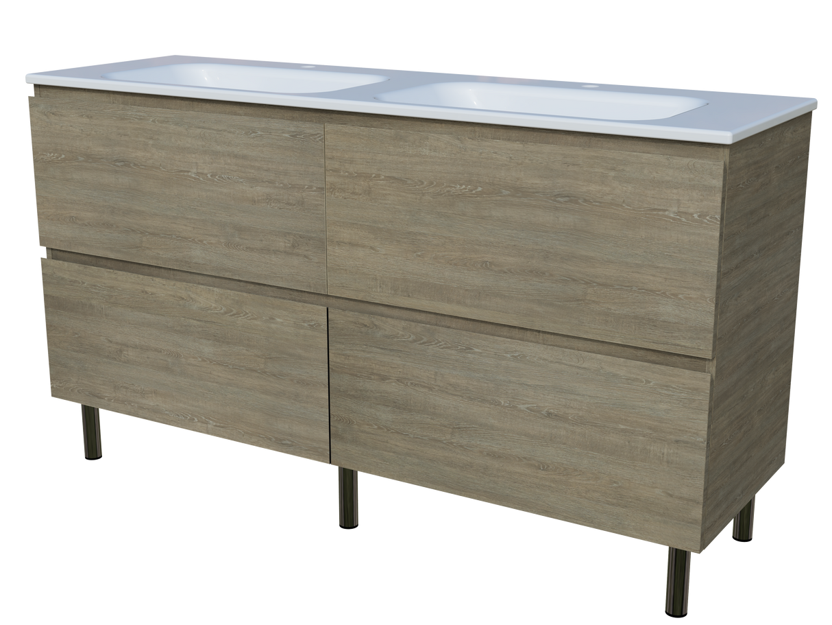 Nevada Plus Vanity 1500mm Double Bowl Stadium Top On Legs (NEVP-V-1500-D-STD-L)