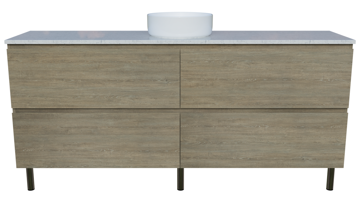 Nevada Plus Vanity 1800mm Centre White Gloss Above Counter Basin SilkSurface Top On Legs (NEVP-V-1800-C-SSA-L)