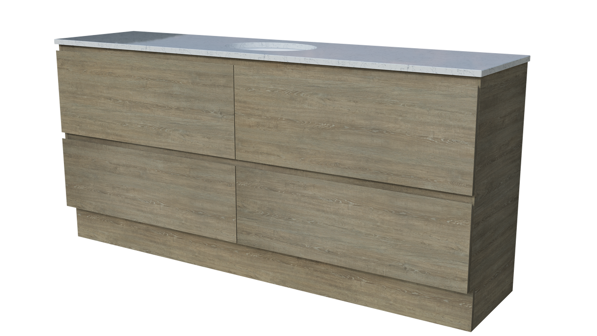 Nevada Plus Vanity 1800mm Centre White Gloss Under Counter Basin SilkSurface Top Floor standing (NEVP-V-1800-C-SSU-F)