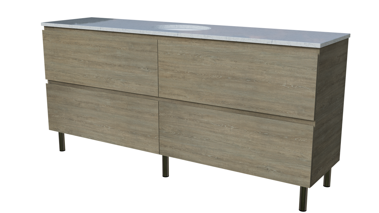 Nevada Plus Vanity 1800mm Centre White Gloss Under Counter Basin SilkSurface Top On Legs (NEVP-V-1800-C-SSU-L)