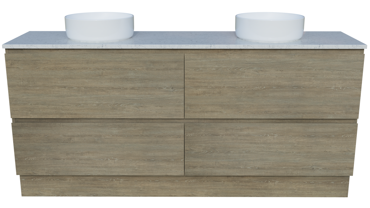 Nevada Plus Vanity 1800mm Double White Gloss Above Counter Basins SilkSurface Top Floor standing (NEVP-V-1800-D-SSA-F)