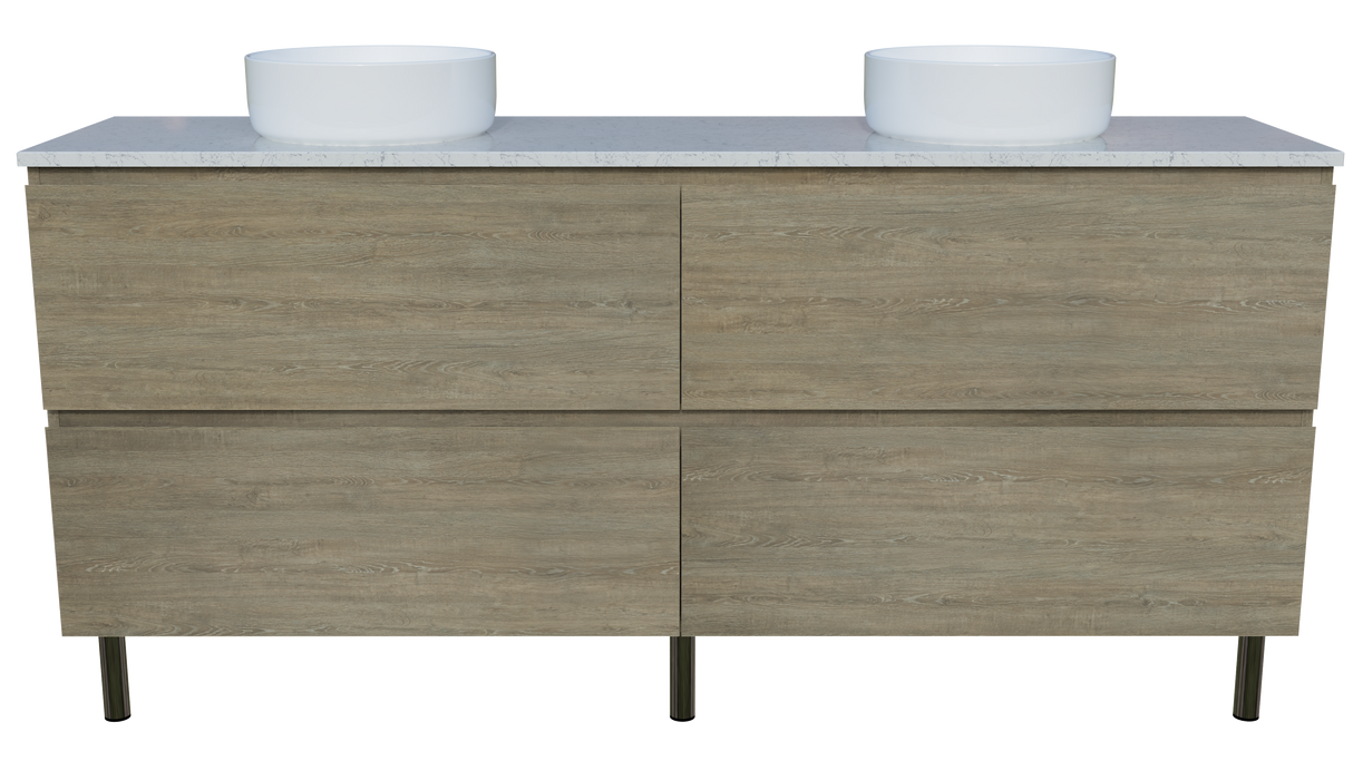 Nevada Plus Vanity 1800mm Double White Gloss Above Counter Basins SilkSurface Top On Legs (NEVP-V-1800-D-SSA-L)