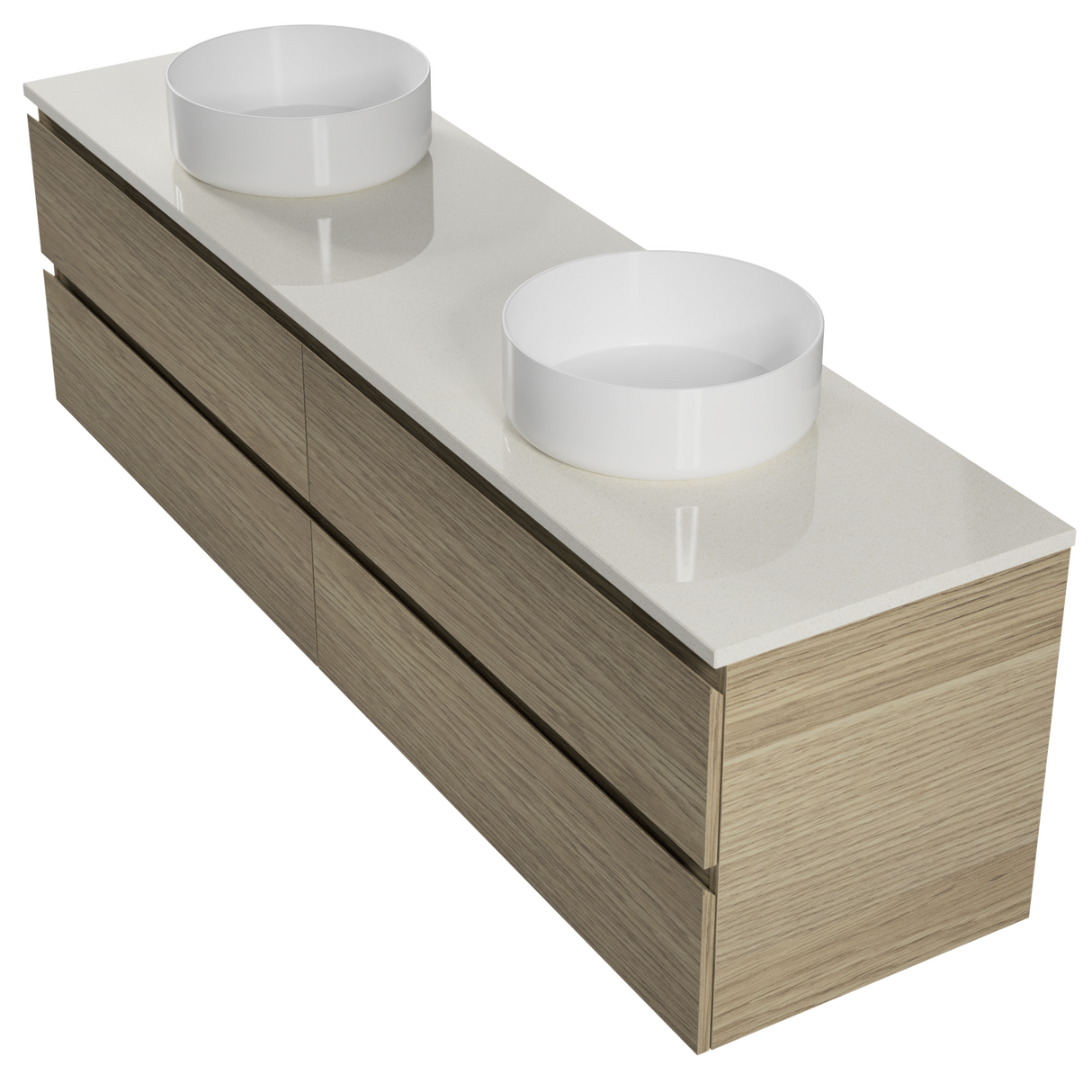 Nevada Plus Vanity 1800mm Double White Gloss Above Counter Basins SilkSurface Top Wall hung (NEVP-V-1800-D-SSA-W)