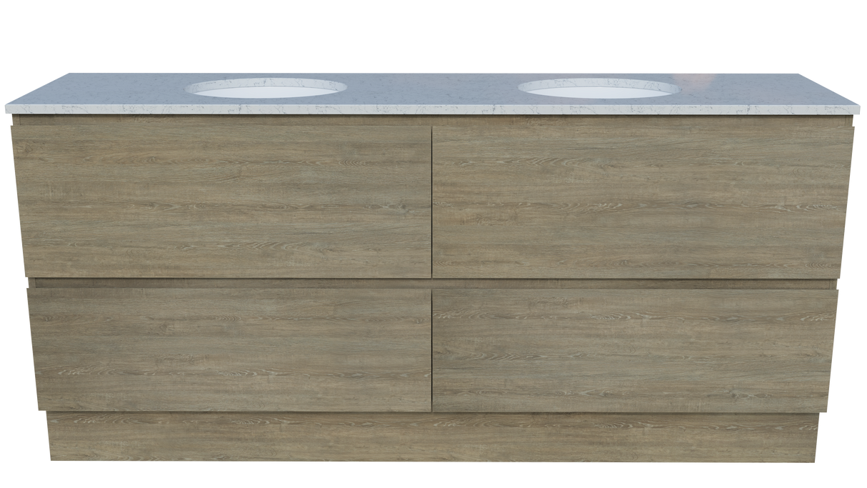 Nevada Plus Vanity 1800mm Double White Gloss Under Counter Basins SilkSurface Top Floor standing (NEVP-V-1800-D-SSU-F)