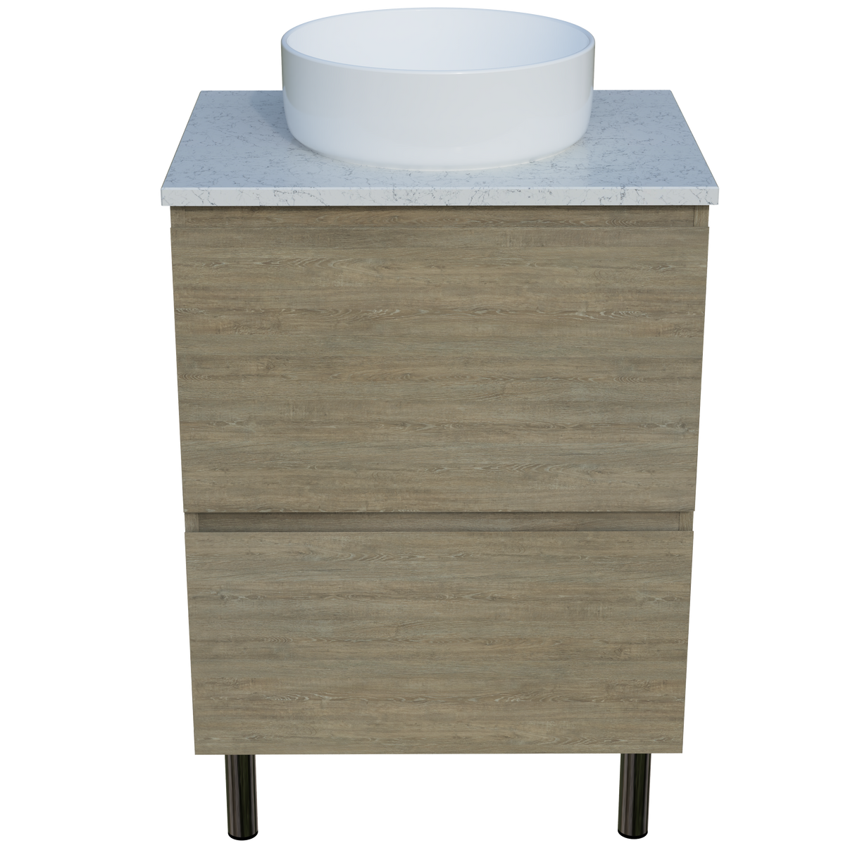 Nevada Plus Vanity 600mm Centre White Gloss Above Counter Basin SilkSurface Top On Legs (NEVP-V-600-C-SSA-L)