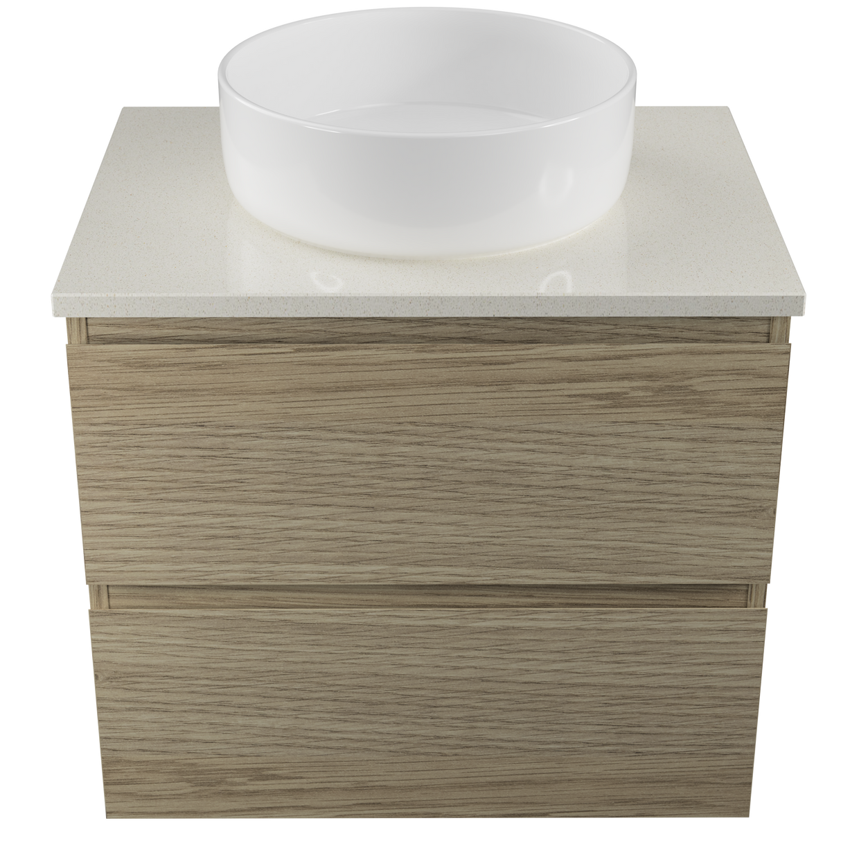 Nevada Plus Vanity 600mm Centre White Gloss Above Counter Basin SilkSurface Top Wall hung (NEVP-V-600-C-SSA-W)