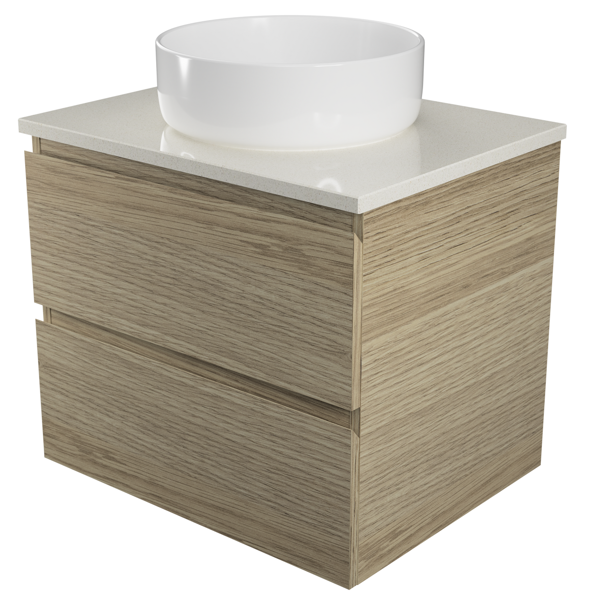 Nevada Plus Vanity 600mm Centre White Gloss Above Counter Basin SilkSurface Top Wall hung (NEVP-V-600-C-SSA-W)