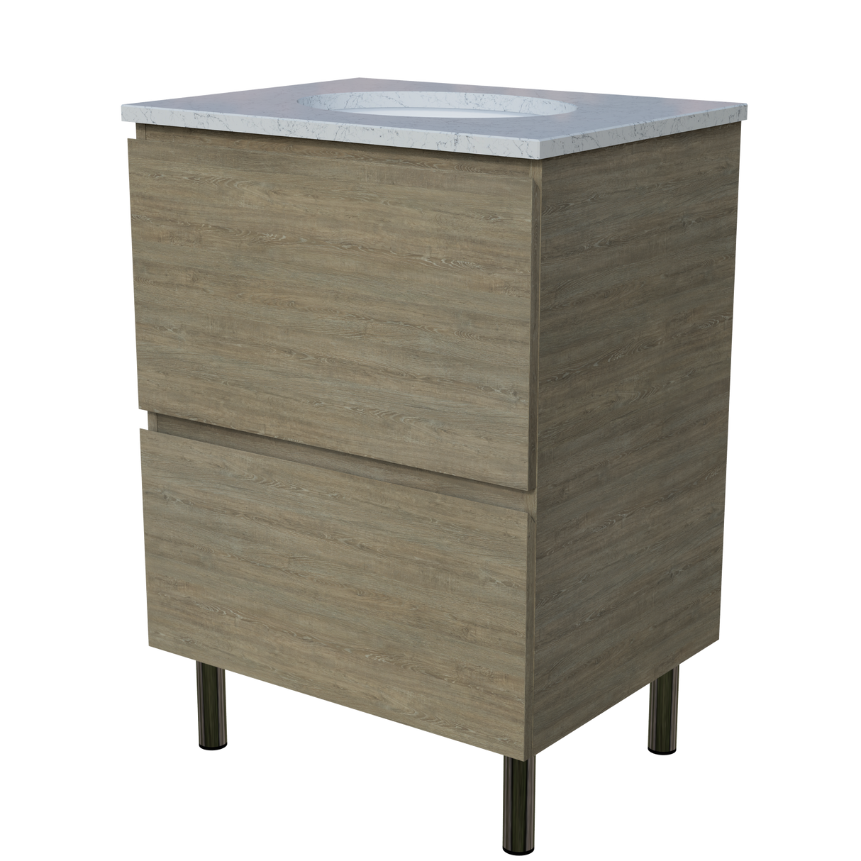 Nevada Plus Vanity 600mm Centre White Gloss Under Counter Basin SilkSurface Top On Legs (NEVP-V-600-C-SSU-L)