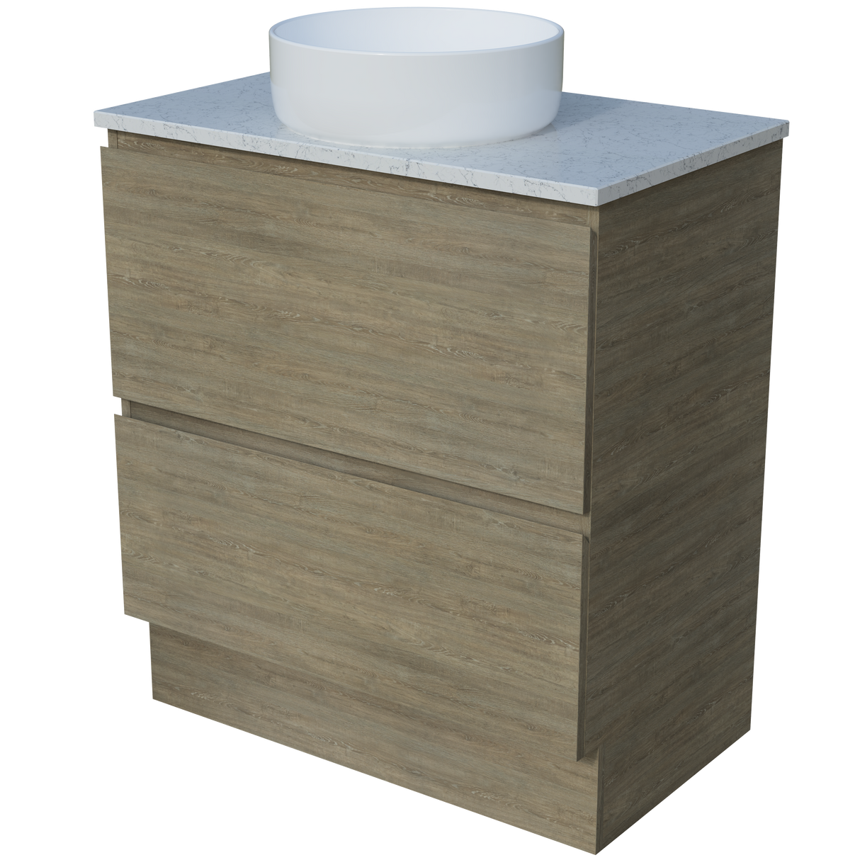 Nevada Plus Vanity 750mm Centre White Gloss Above Counter Basin SilkSurface Top Floor standing (NEVP-V-750-C-SSA-F)