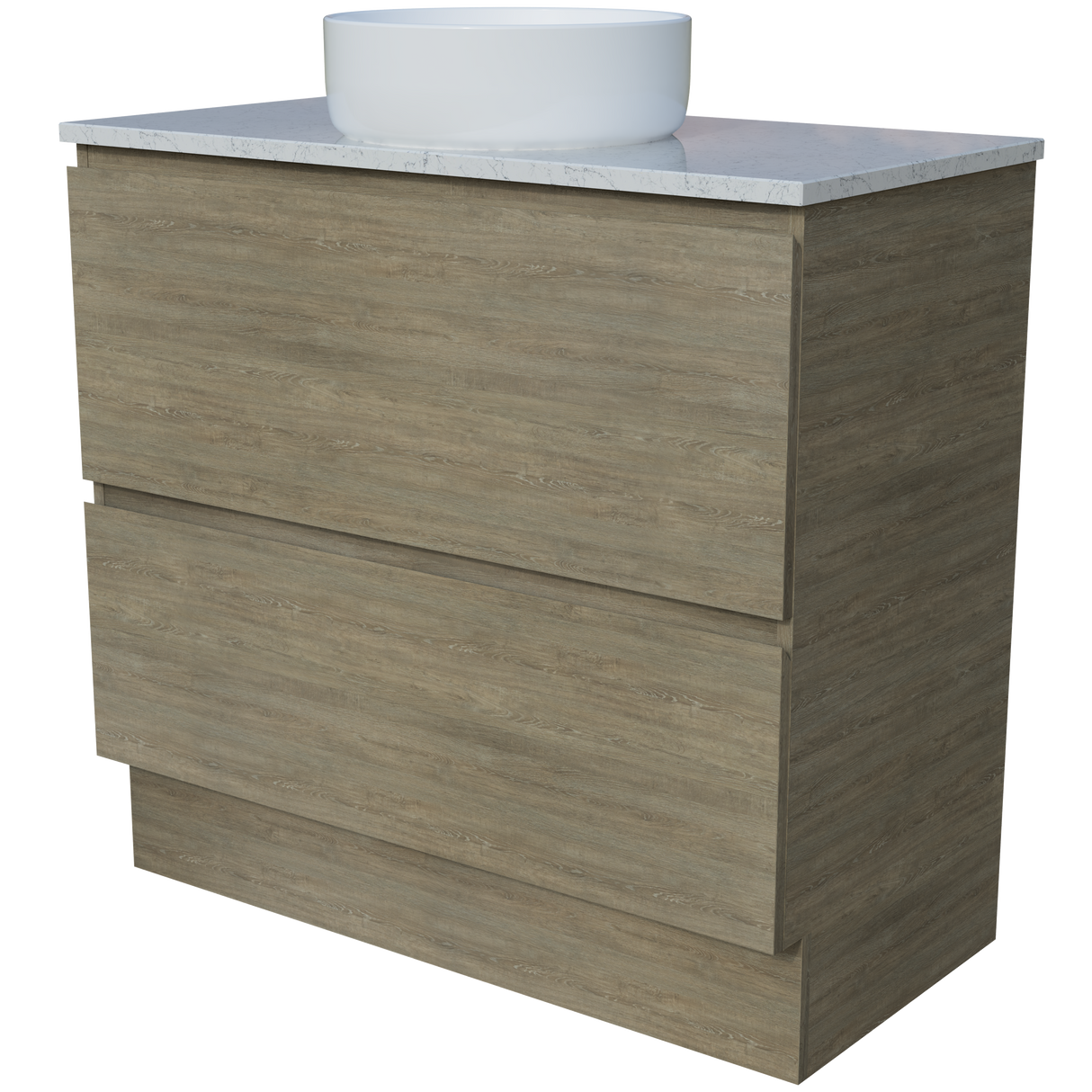 Nevada Plus Vanity 900mm Centre White Gloss Above Counter Basin SilkSurface Top Floor standing (NEVP-V-900-C-SSA-F)