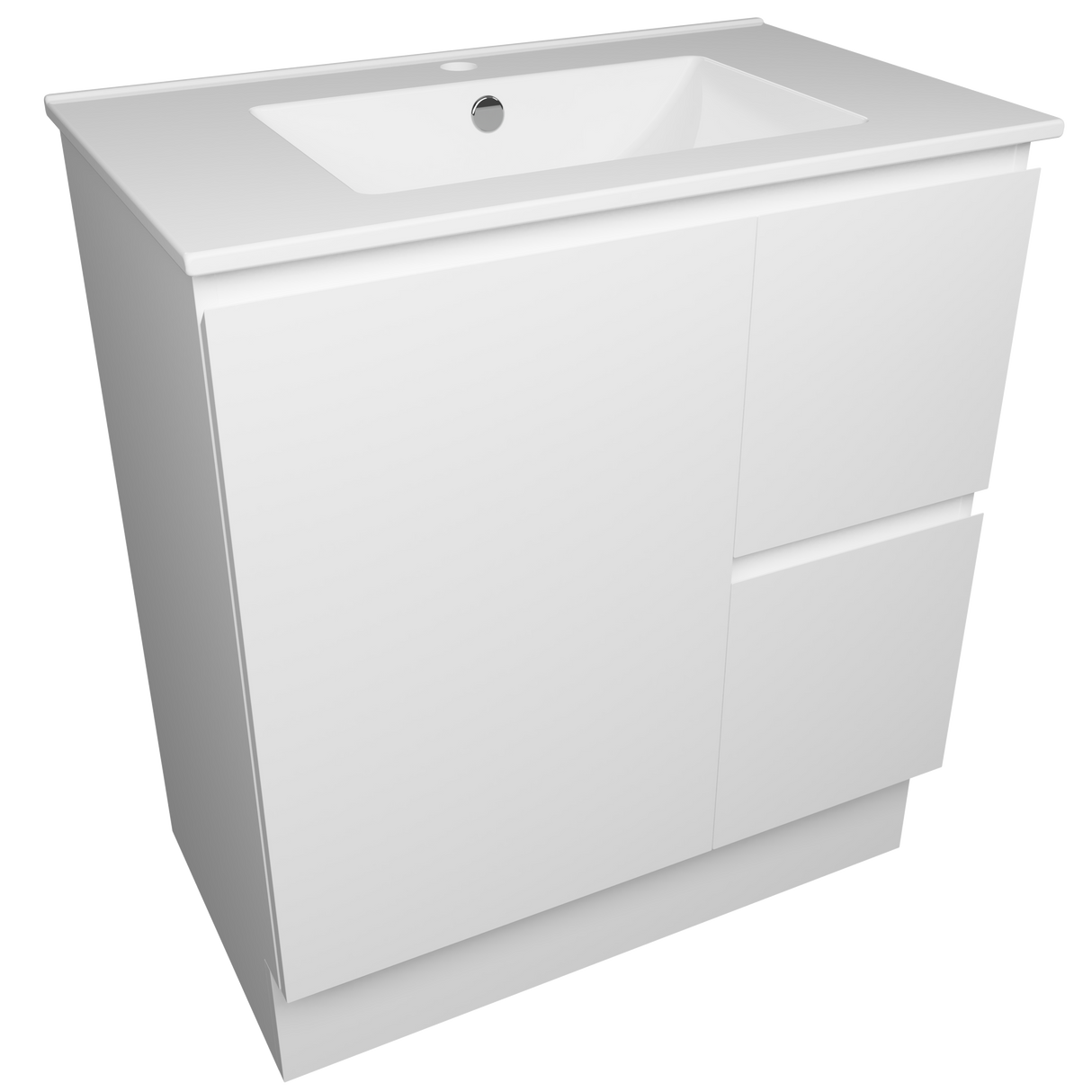 Nevada Quickship Vanity 750mm White Satin Centre Bowl 1 Tap Hole Alpha Top Floor standing (NEVQ-V-750-C-APH-F)