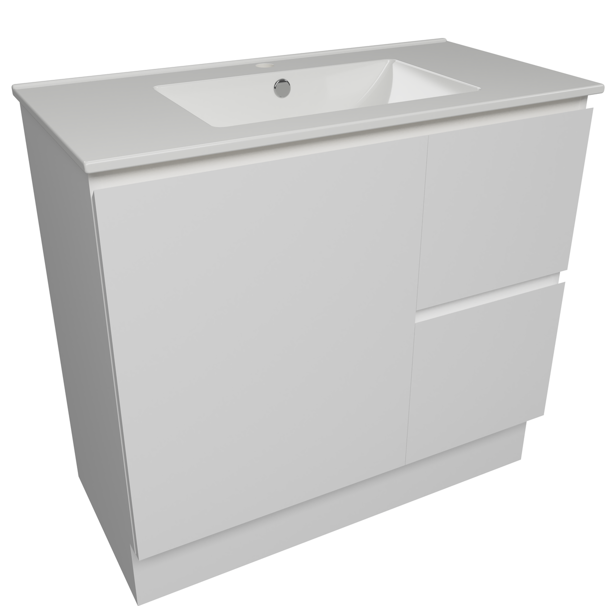 Nevada Quickship Vanity 900mm White Satin Centre Bowl 1 Tap Hole Alpha Top Floor standing (NEVQ-V-900-C-APH-F)
