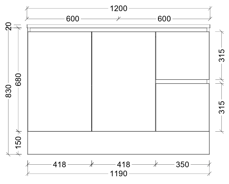 Nevada quickship cabinet only 1200mm centre bowl floor standing