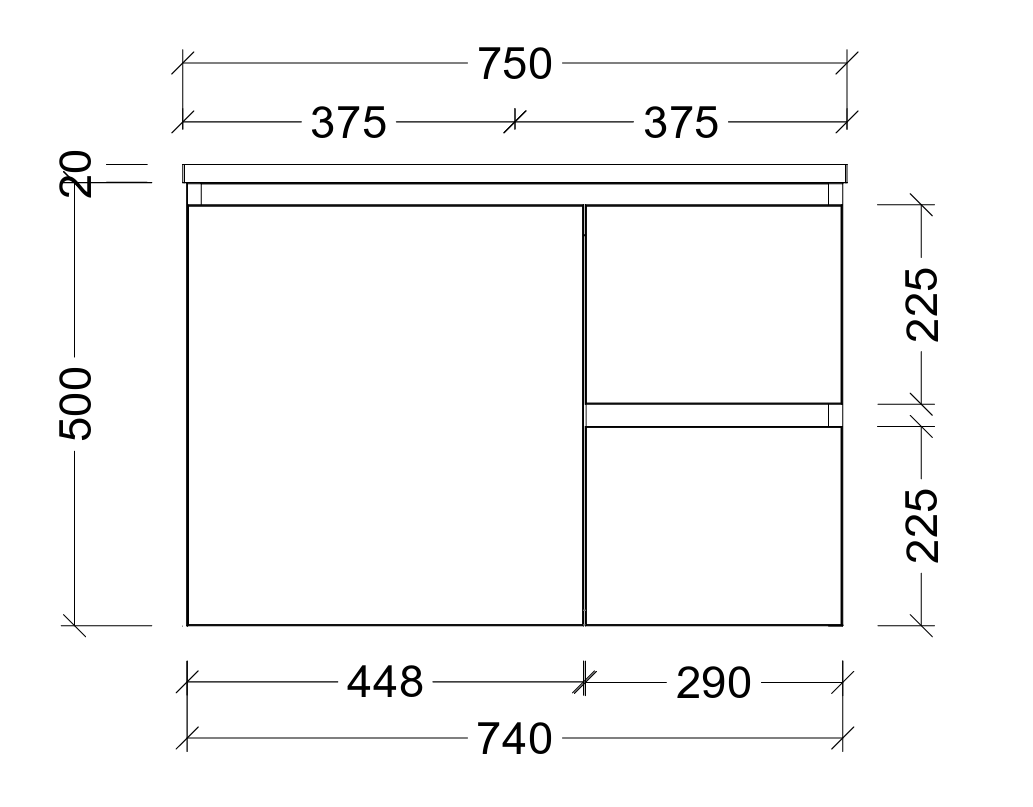Nevada quickship cabinet only 750mm centre bowl wall hung
