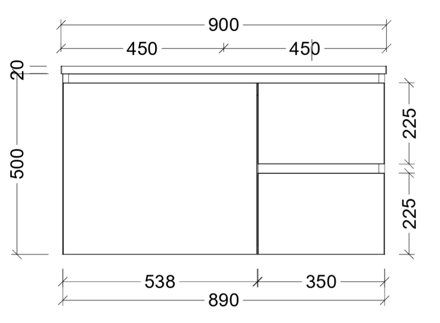 Nevada quickship cabinet only 900mm centre bowl wall hung