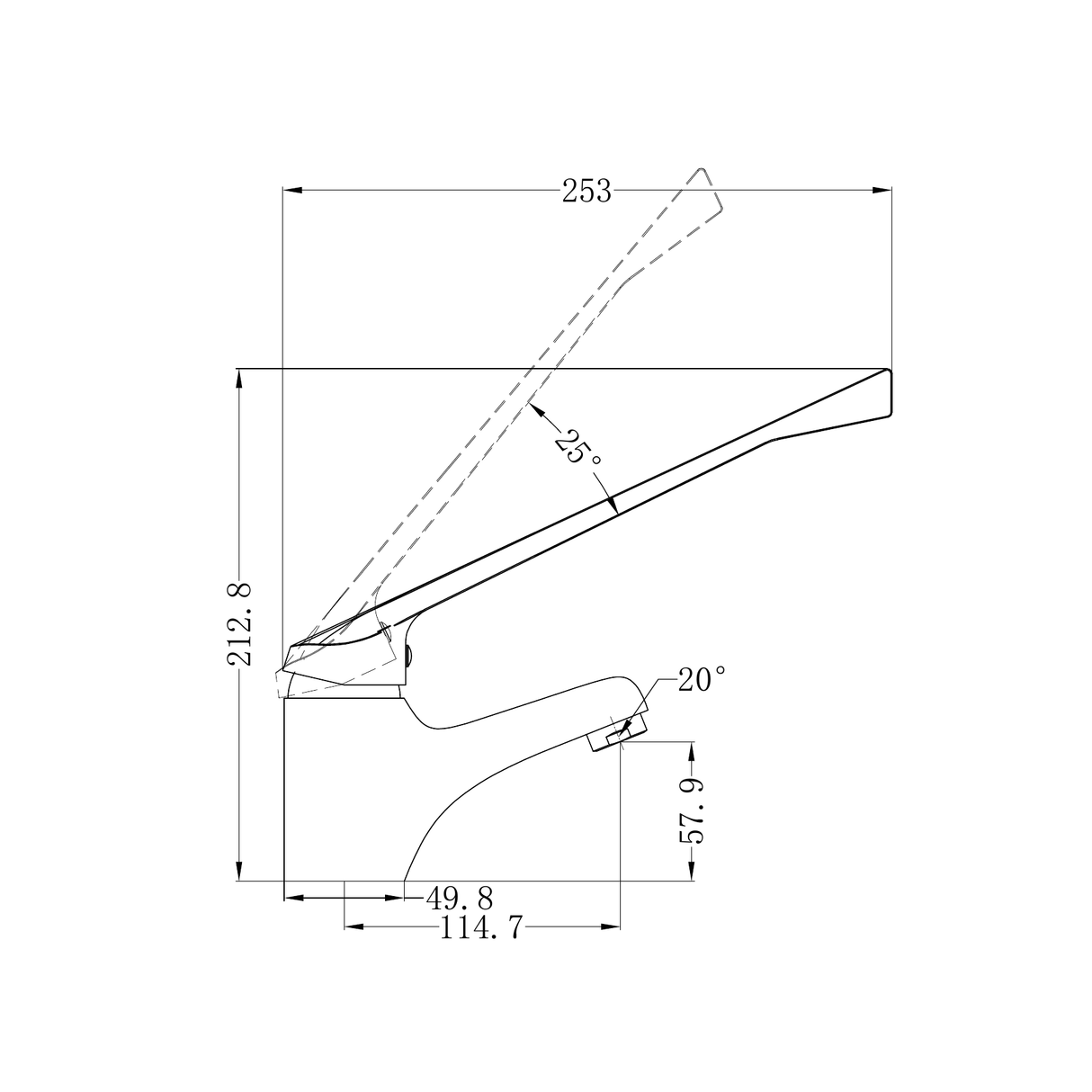 A line drawing of Nero Tapware Classic Care Basin Mixer Extended Handle Chrome
