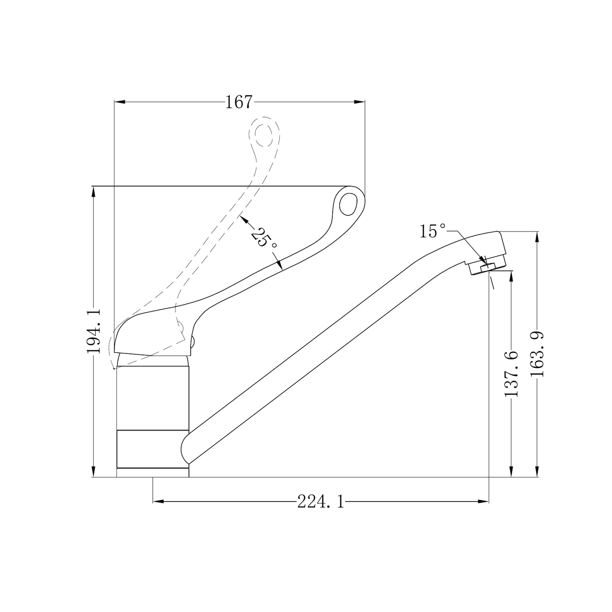 A line drawing of Nero Tapware Classic Care Sink Mixer Chrome