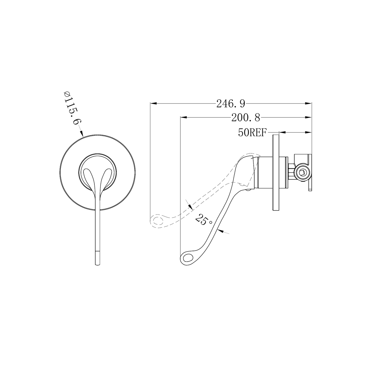 A line drawing of Nero Tapware Classic Care Shower Mixer Chrome