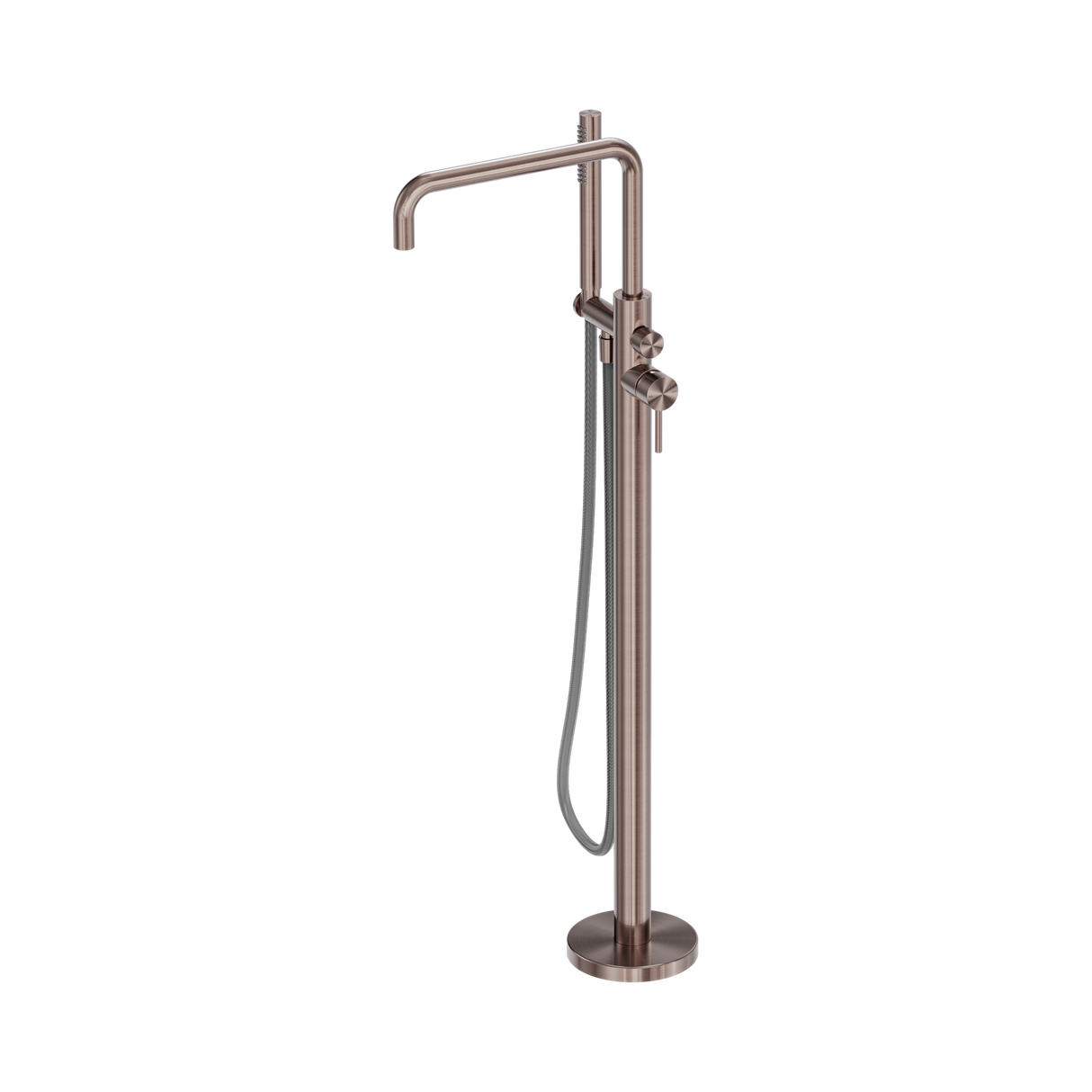 An image of Nero Tapware Zen SS316L Freestanding Bath Mixer With Outdoor Shower Hose Brushed Bronze