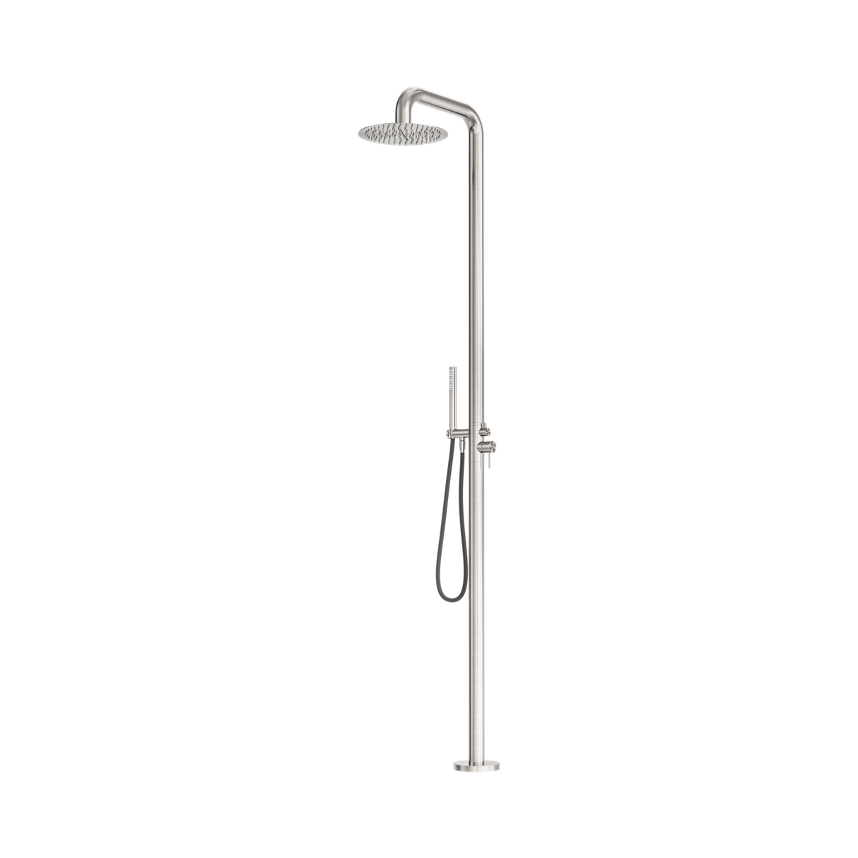 An image of Nero Tapware Zen SS316L Outdoor Freestanding Shower Column Brushed Nickel