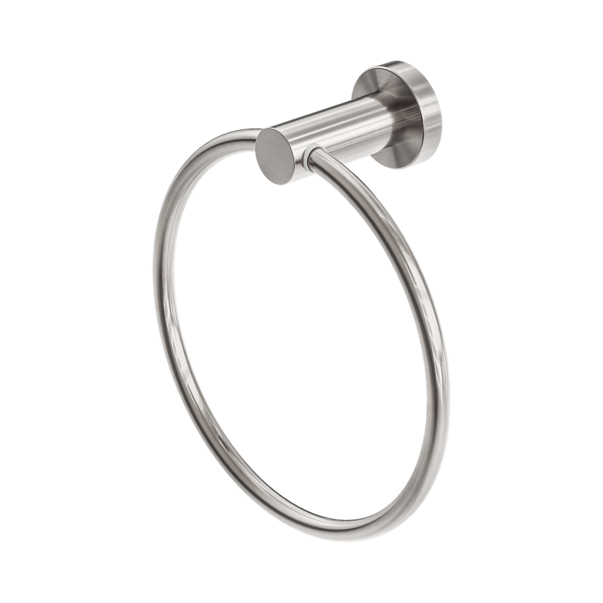 An image of Nero Tapware Mecca Hand Towel Ring Brushed Nickel