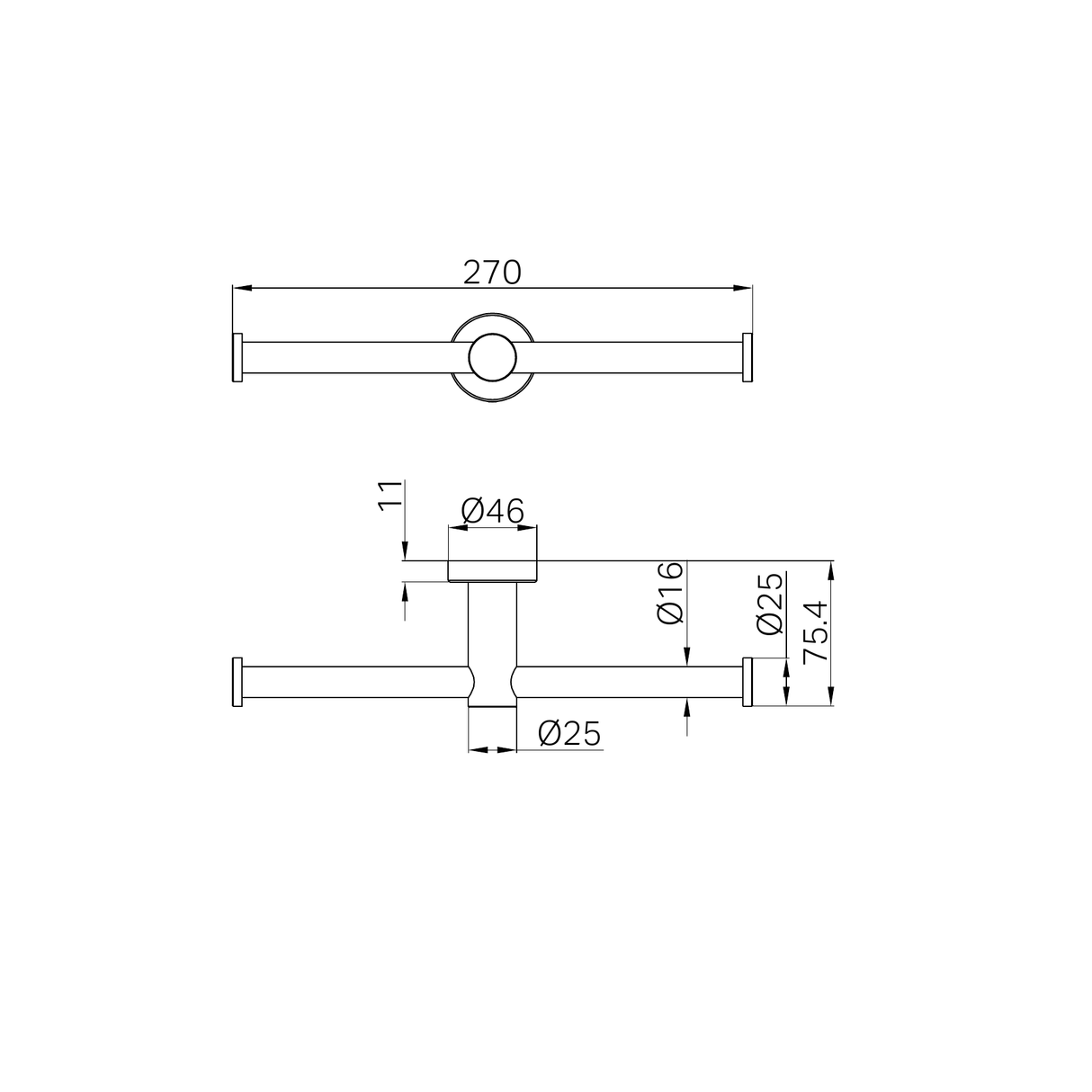 A line drawing of Nero Tapware Mecca Double Toilet Roll Holder Chrome