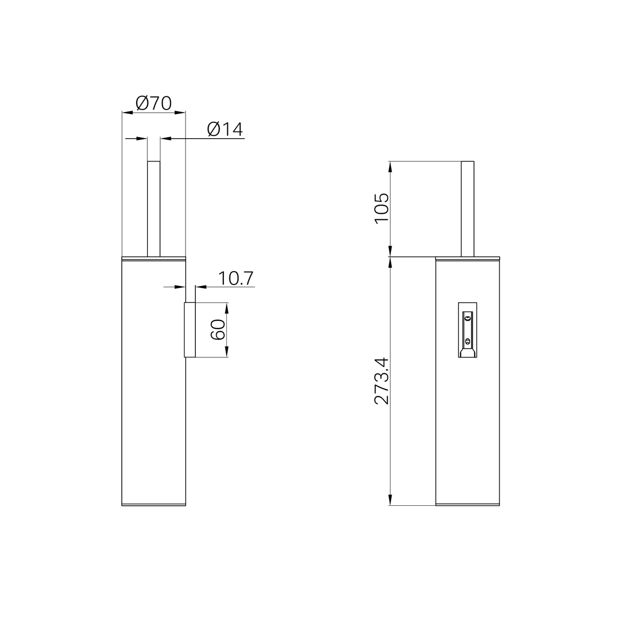 A line drawing of Nero Tapware Mecca Toilet Brush Holder Brushed Bronze