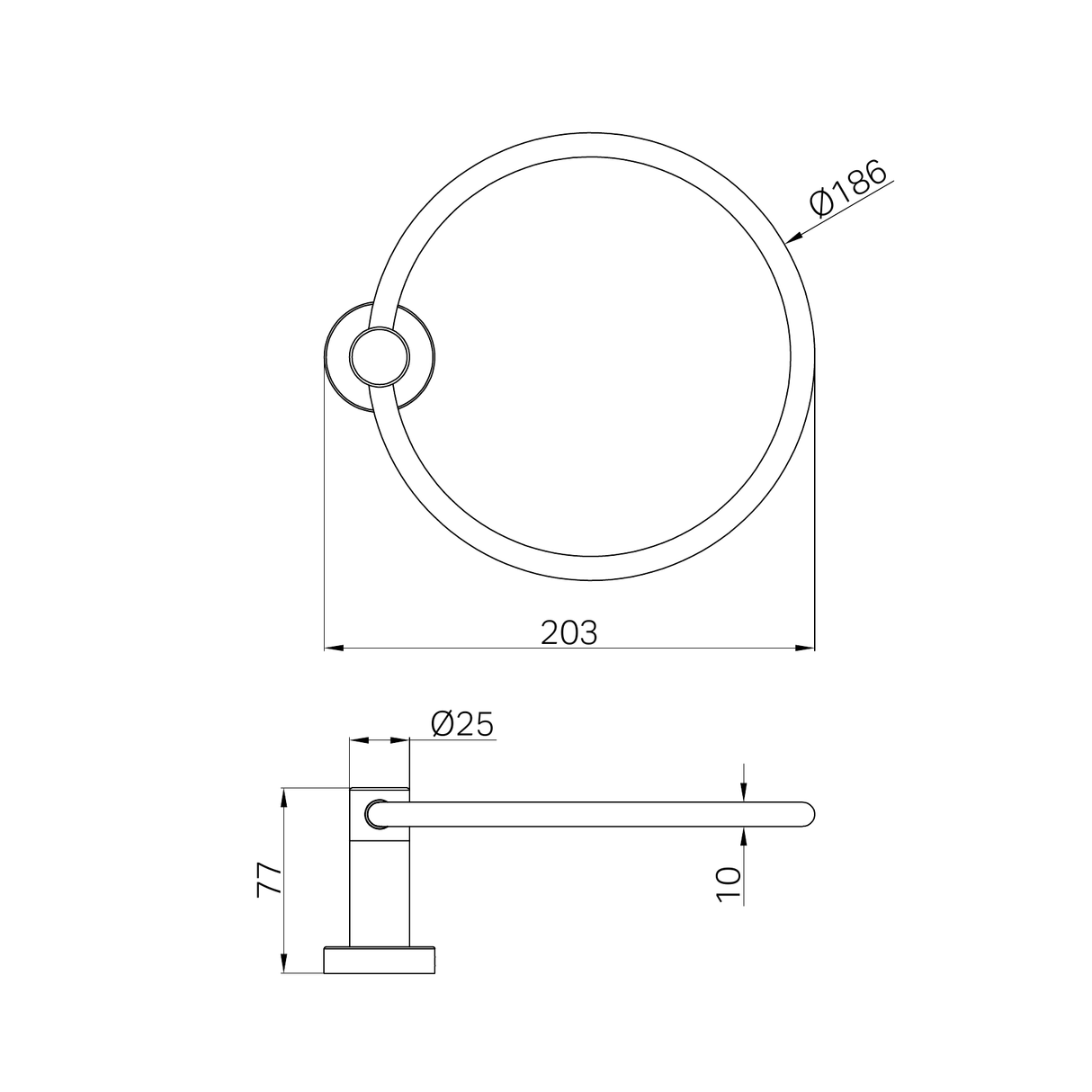 A line drawing of Nero Tapware Classic Hand Towel Ring Brushed Nickel