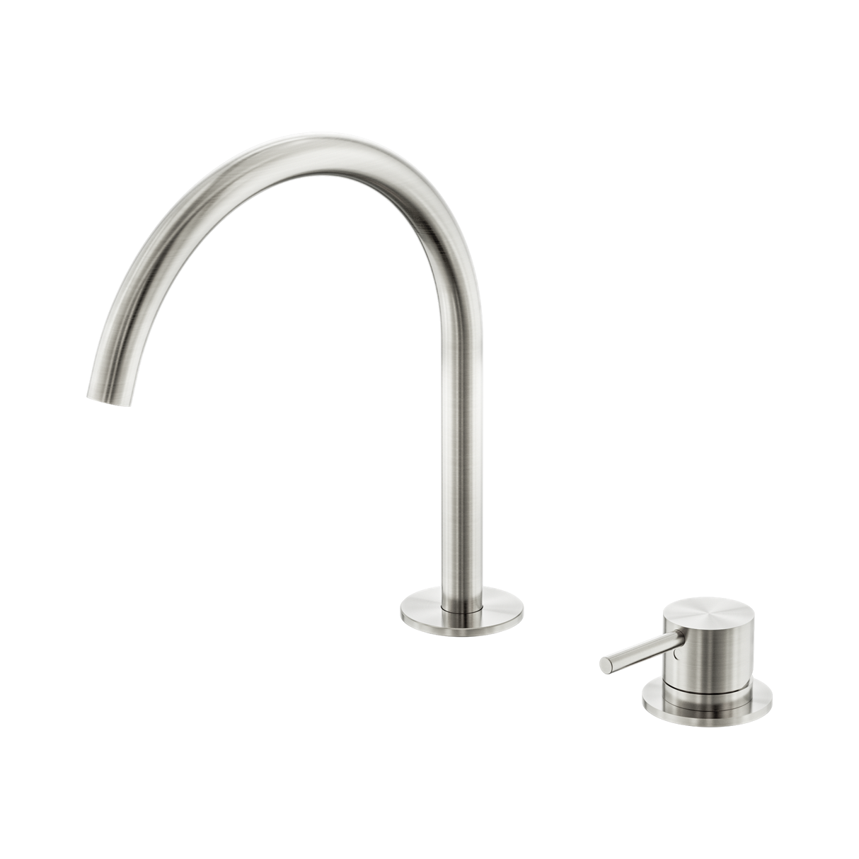 An image of Nero Tapware Mecca Hob Bath/Kitchen Mixer Set Arc Spout Brushed Nickel