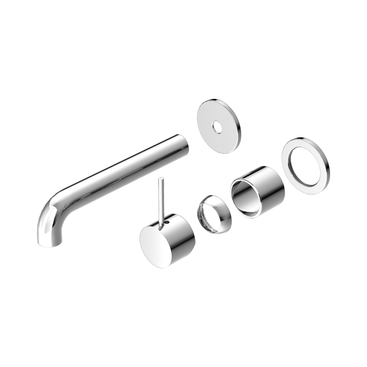 An image of Nero Tapware Mecca Wall Basin/Bath Mixer Separate Back Plate Handle Up 185mm Trim Kits Only Chrome