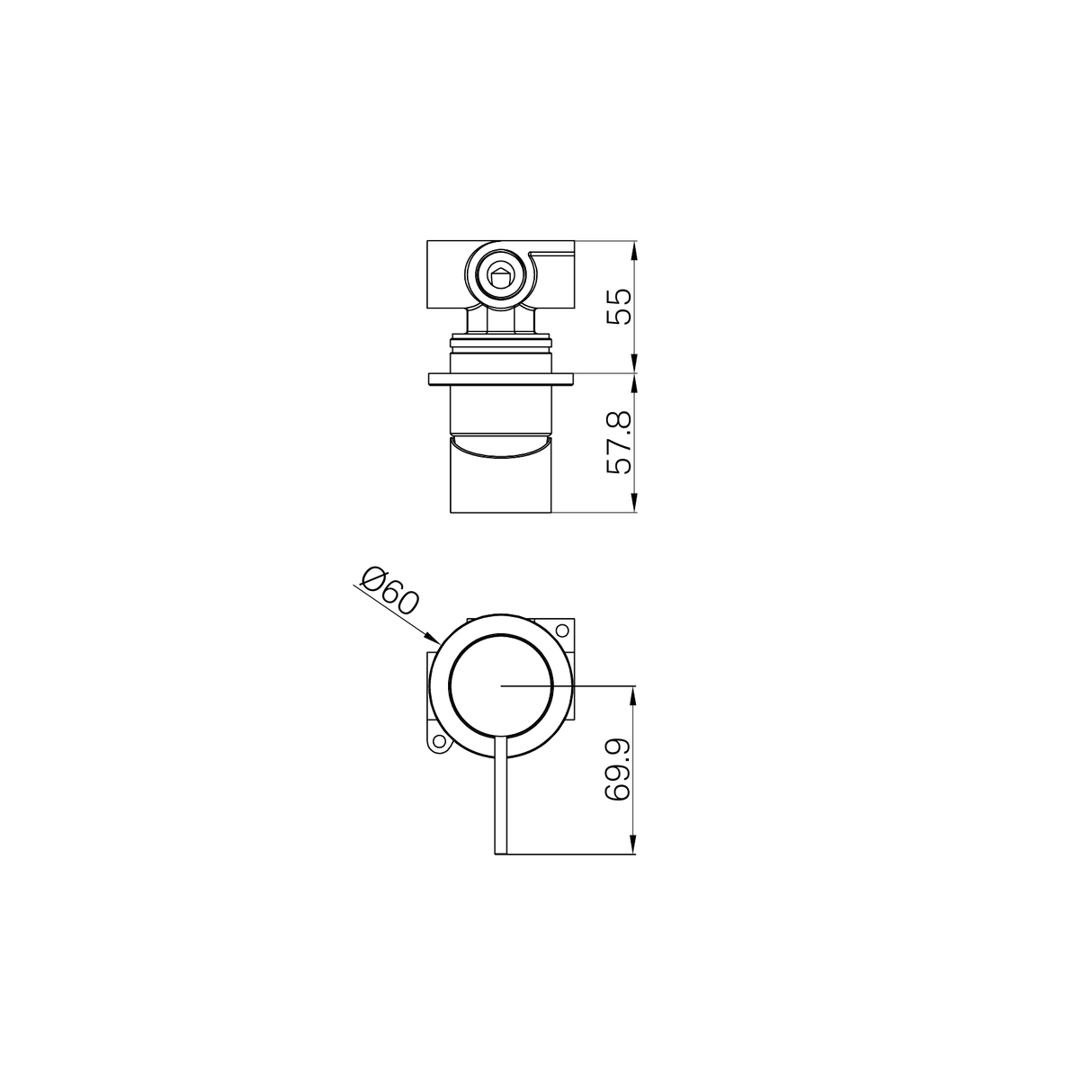 A line drawing of Nero Tapware Mecca Shower Mixer 60mm Plate Chrome