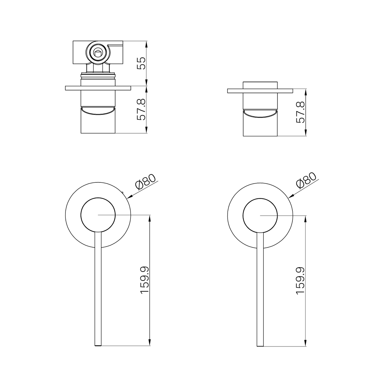 A line drawing of Nero Tapware Mecca Care Shower Mixer Trim Kits Only Brushed Nickel