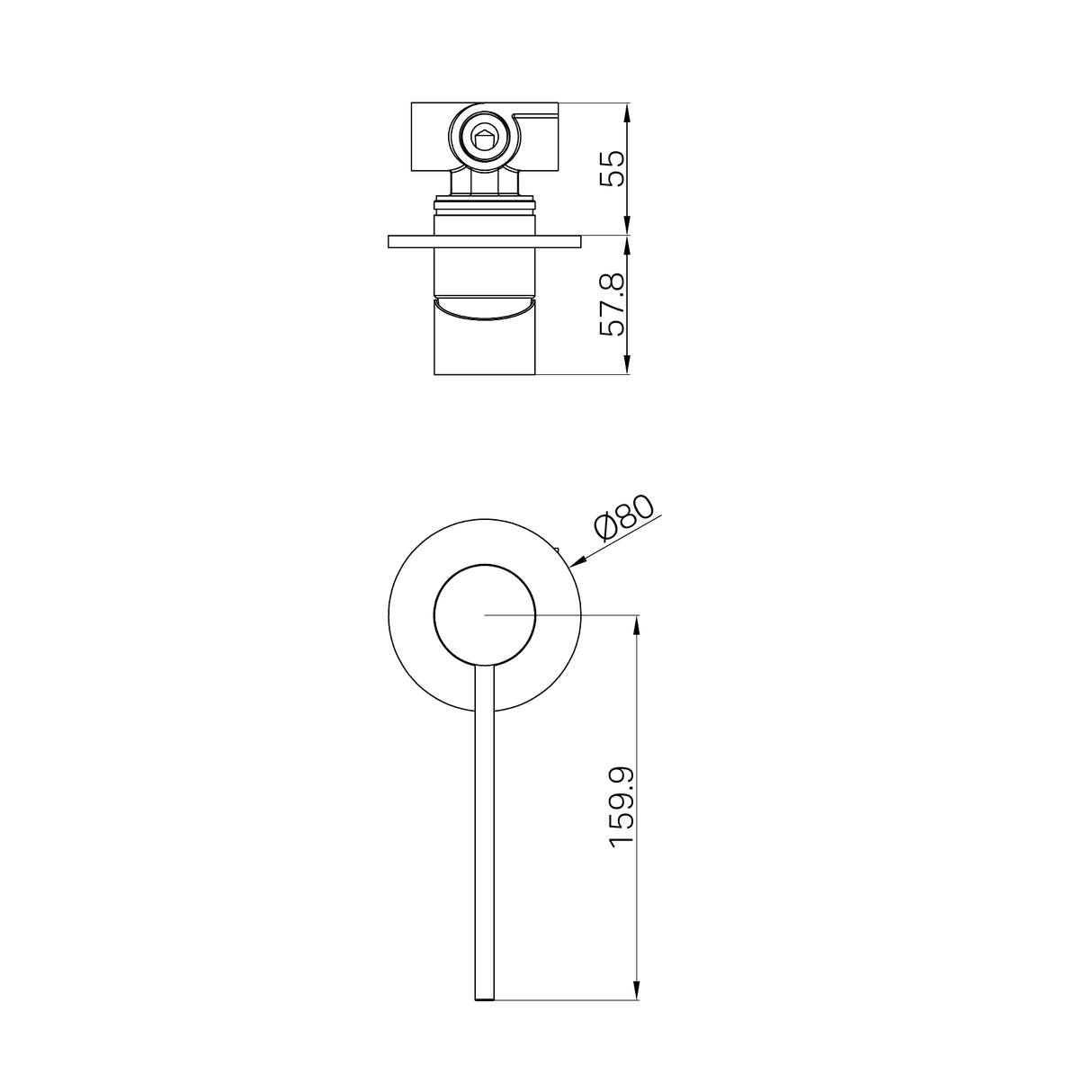 A line drawing of Nero Tapware Mecca Care Shower Mixer Brushed Nickel
