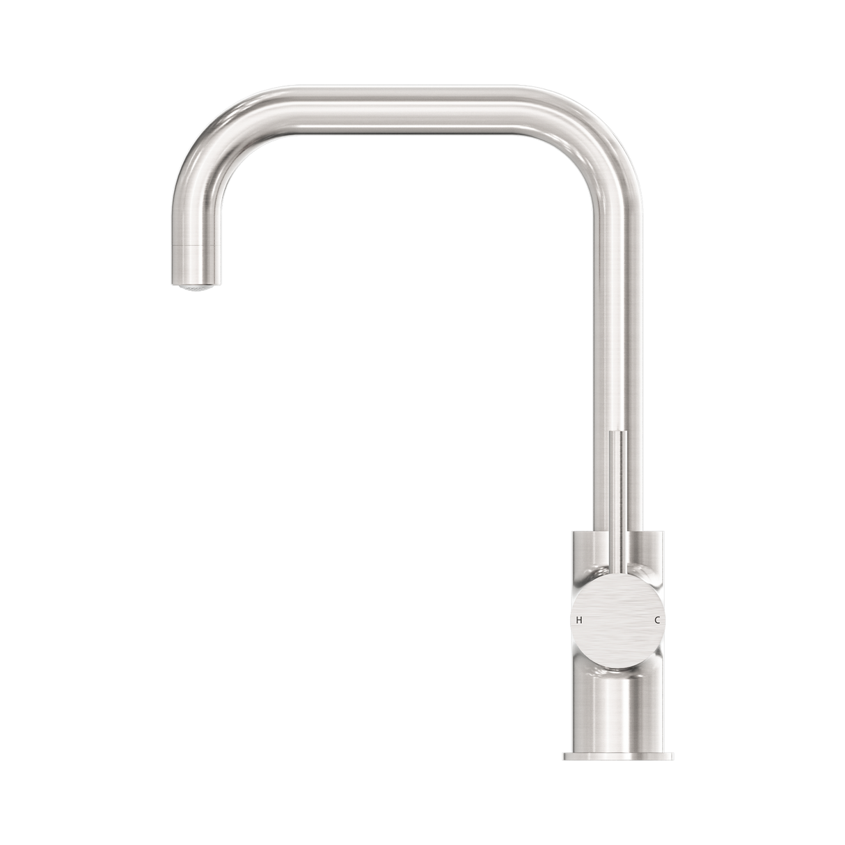 An image of Nero Tapware Dolce Kitchen Mixer Square Shape Brushed Nickel