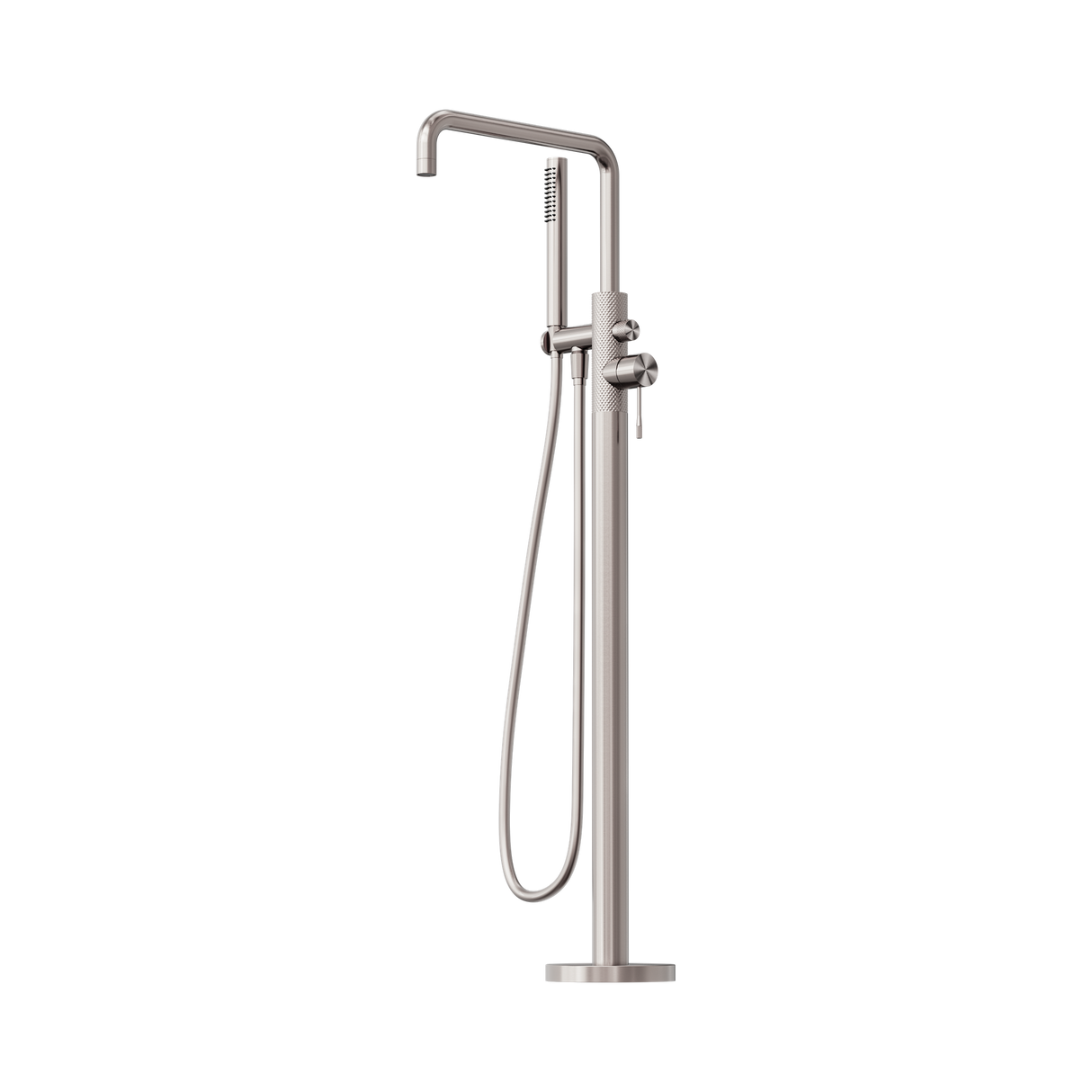 An image of Nero Tapware Opal Freestanding Bath Mixer With Hand Shower Brushed Nickel