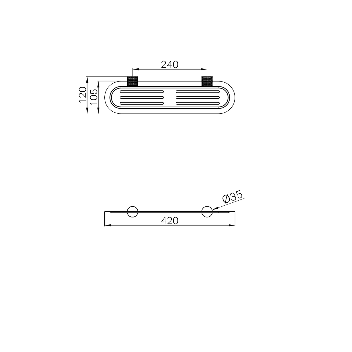 A line drawing of Nero Tapware Opal Metal Shower Shelf Graphite
