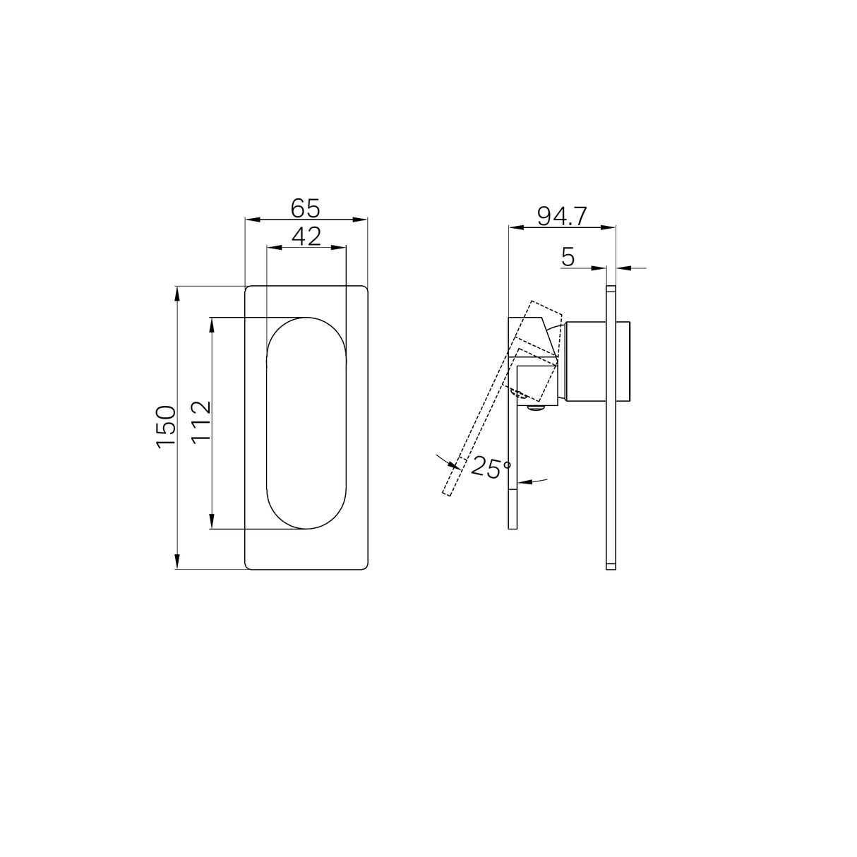 A line drawing of Nero Tapware Ecco Shower Mixer Trim Kits Only Brushed Nickel