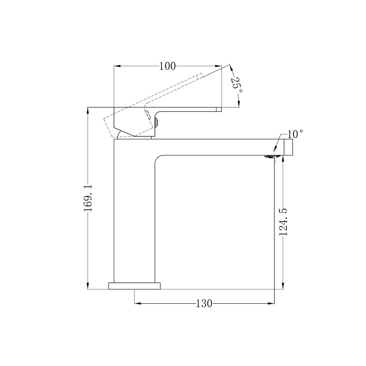 A line drawing of Nero Tapware Celia Basin Mixer Builders Range Chrome