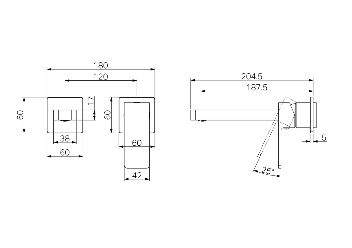 A line drawing of Nero Tapware Celia Wall Basin/Bath Mixer Separate Back Plate Trim Kits Only Chrome