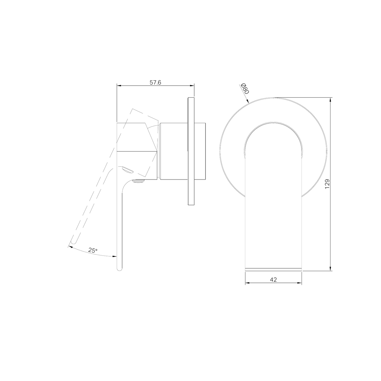 A line drawing of Nero Tapware Bianca Shower Mixer 80mm Plate Trim Kits Only Matte Black