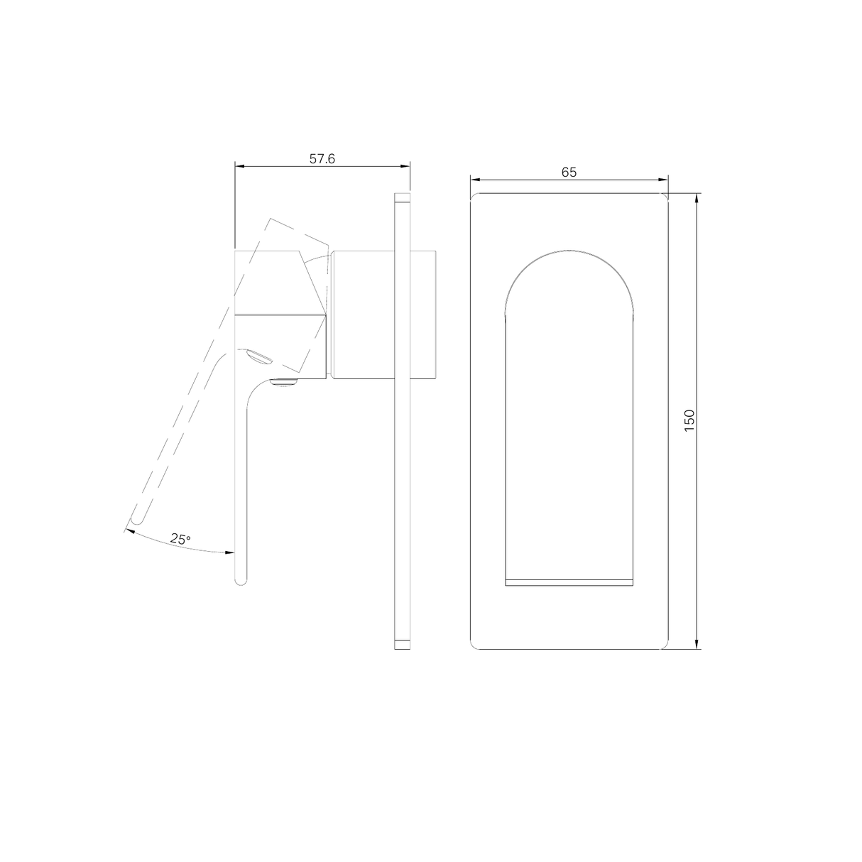 A line drawing of Nero Tapware Bianca Shower Mixer Trim Kits Only Brushed Bronze