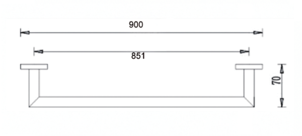 A line drawing of Nero Tapware Dolce Single Towel Rail 900mm Chrome