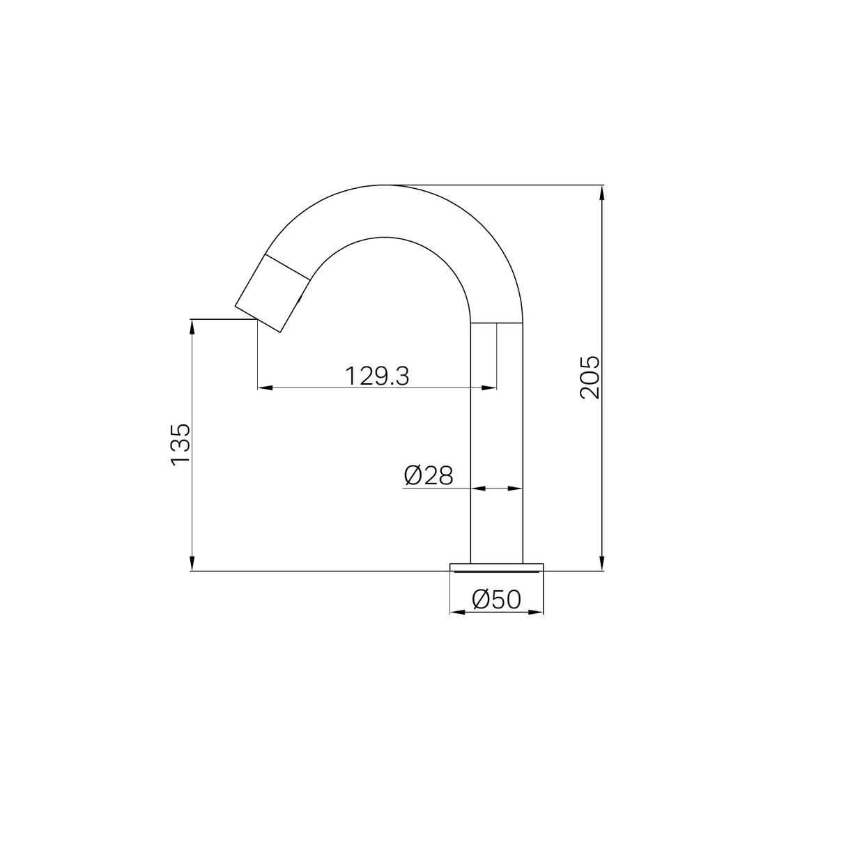 A line drawing of Nero Tapware Mecca Sensor Tap Chrome