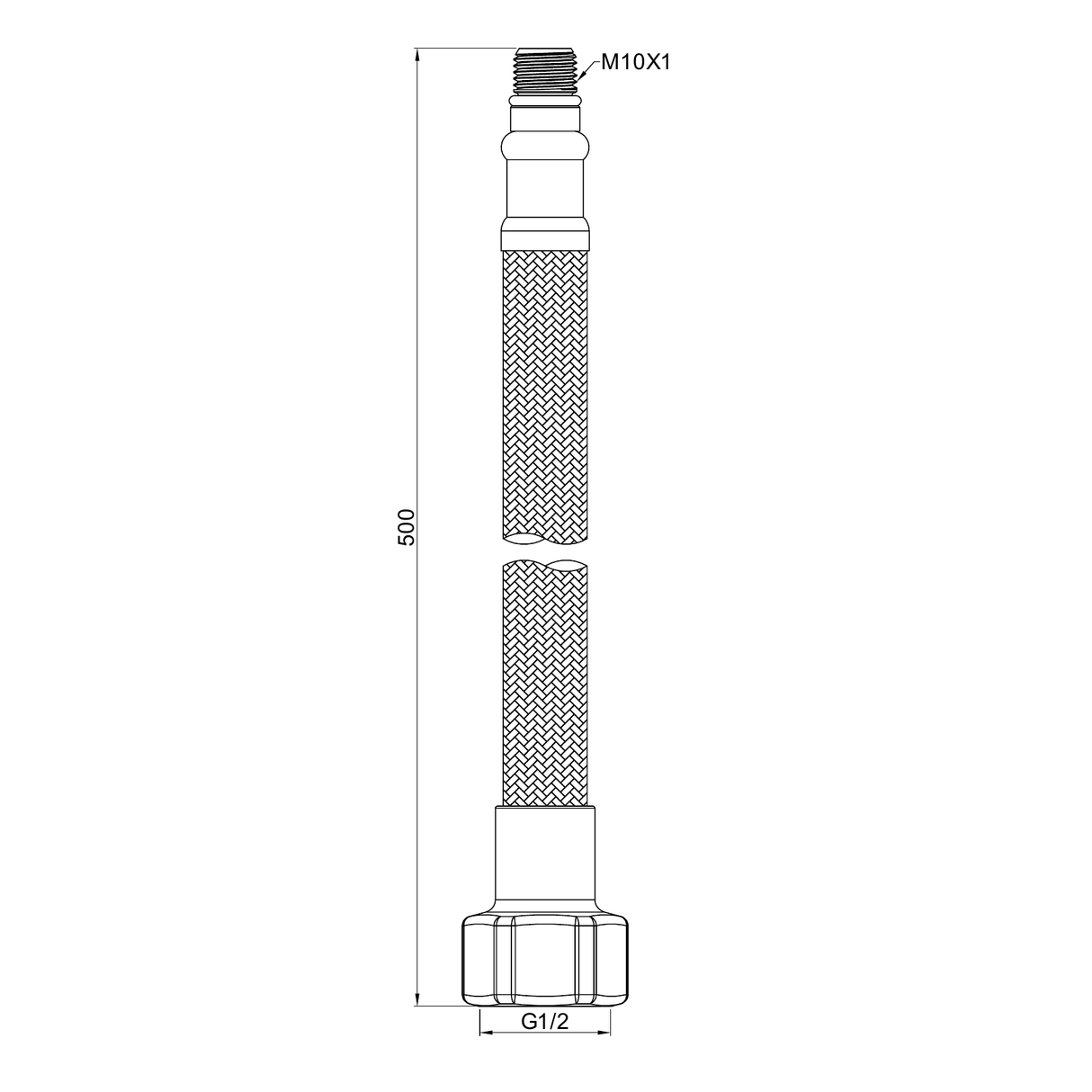 A line drawing of Nero Tapware Premium Flexible Mixer Tap Hose Pair Chrome