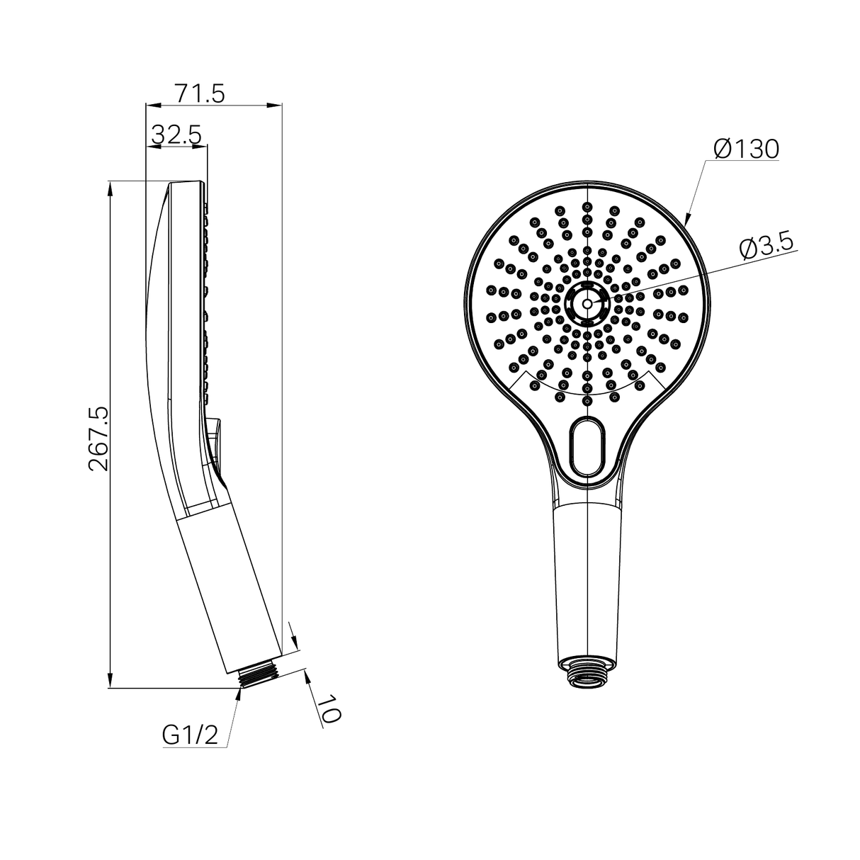 A line drawing of Nero Tapware Opal Hand Shower Brushed Nickel