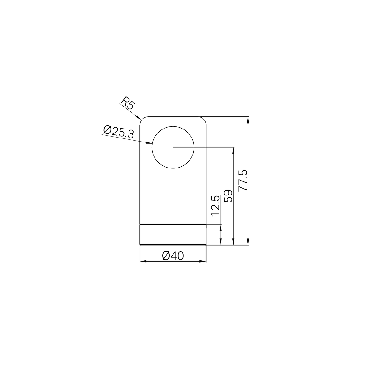 A line drawing of Nero Tapware Mecca Care Make Your Own 25mm Grab Rail End Bracket Matte Black