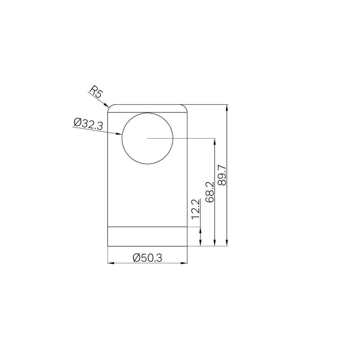 A line drawing of Nero Tapware Mecca Care Make Your Own 32mm Grab Rail End Bracket Matte Black