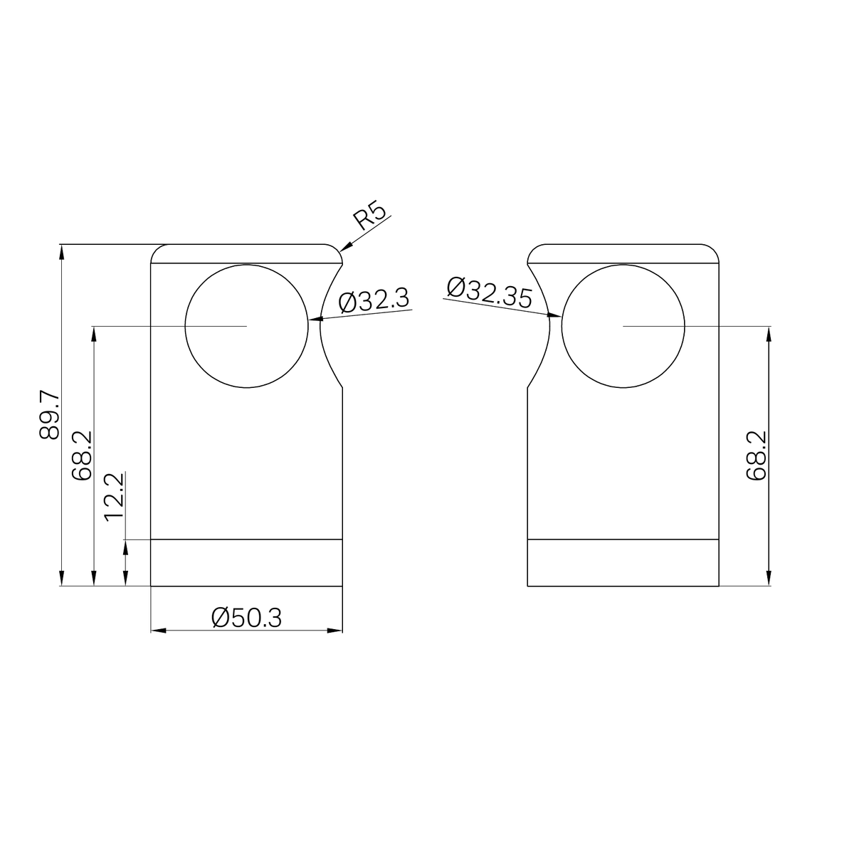 A line drawing of Nero Tapware Mecca Care Make Your Own 32mm Grab Rail 90 Degree Bracket Brushed Bronze